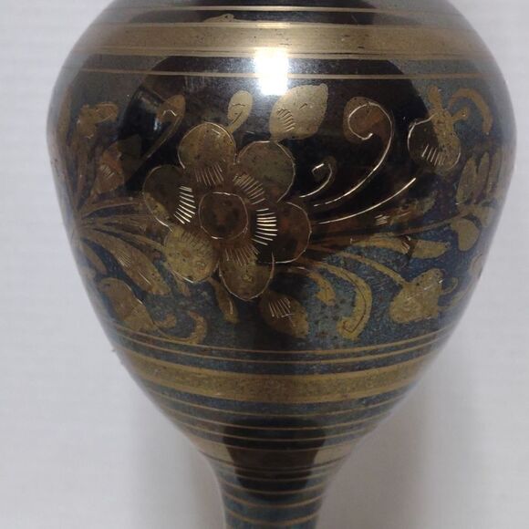 Tall Etched Brass Vase Urn - Picture 2 of 5